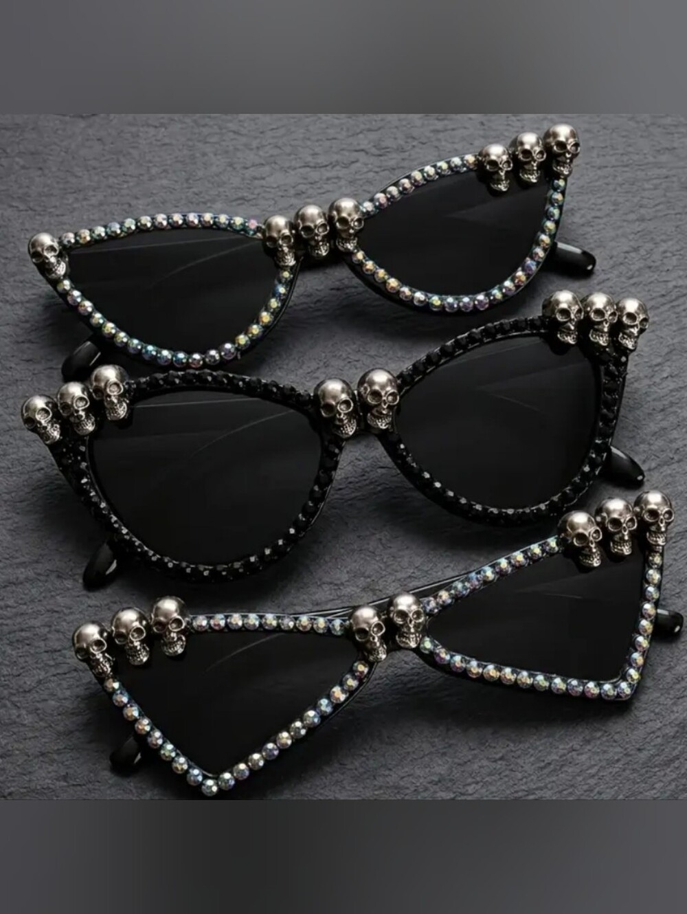 Skull Embellished Cat Eye Sunglasses - Black Set Of 3